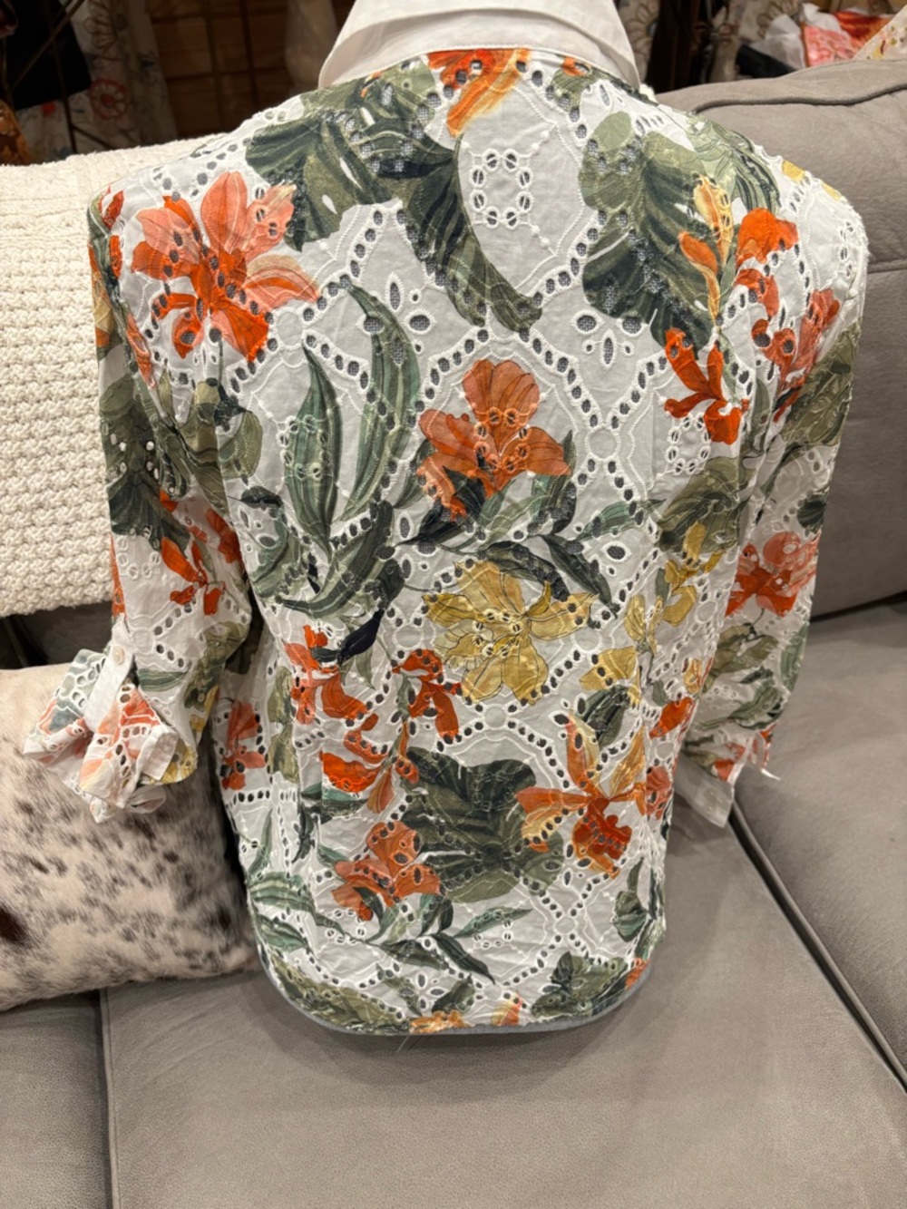 Chicos White Eyelet Button-Up Shirt with beautiful Floral Print - Picture 7 of 7